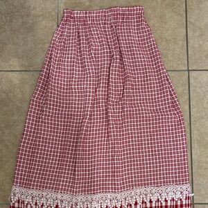 Red Checkered Skirt with Lace Trim
